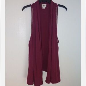 🥳Host Pick🎉Ariat Draped Open Front Sleeveless Maroon Cardigan Vest Sz SP Women